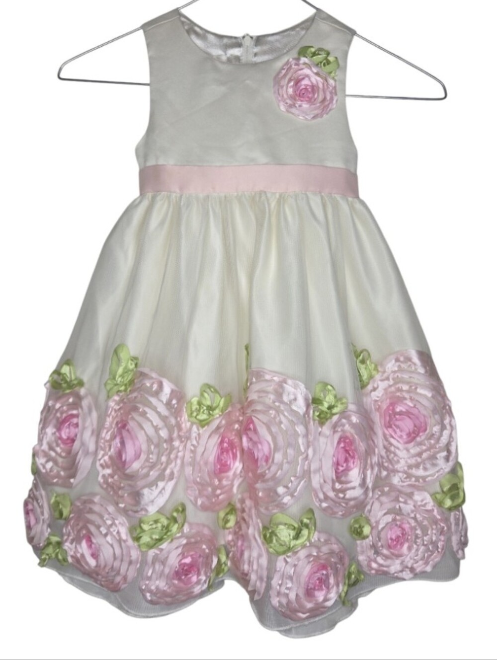 American Princess Girls 3T Ivory Tulle Satin Rosettes Sleeveless Dress